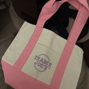 Trader Joe's Pink and Cream Tote Bag